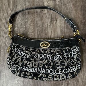 Dolce & Gabbana Black Logo Shoulder Bag with Gold Hardware